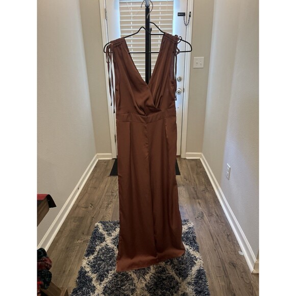 Skies Are Blue Satin Shoulder-Tie Pintuck Jumpsuit – Mauve – XS – NWT - Picture 4 of 12